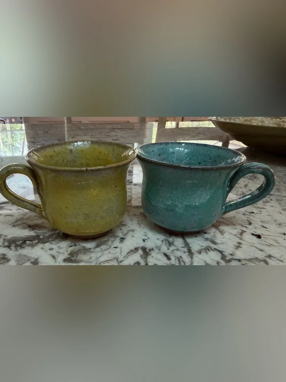 POTERIES DE LA VALLEE NOIRE FRANCE ARTISAN MADE MUG SET - Yellow & Turquoise